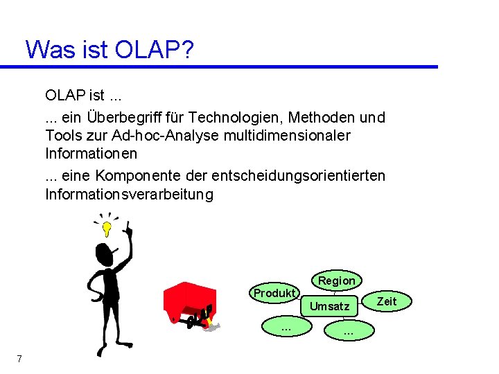 Was ist OLAP? OLAP ist. . . ein Überbegriff für Technologien, Methoden und Tools