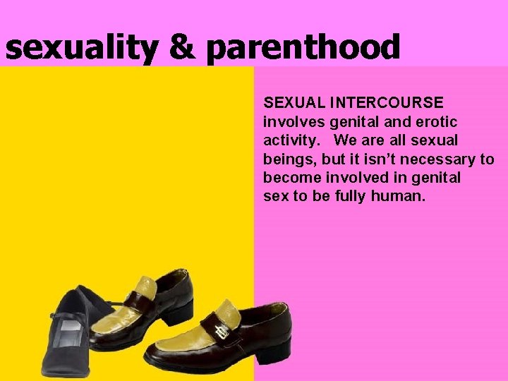 sexuality & parenthood SEXUAL INTERCOURSE involves genital and erotic activity. We are all sexual