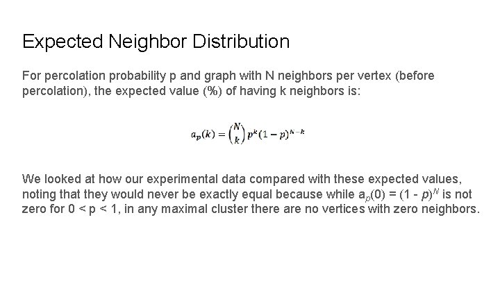 Expected Neighbor Distribution For percolation probability p and graph with N neighbors per vertex