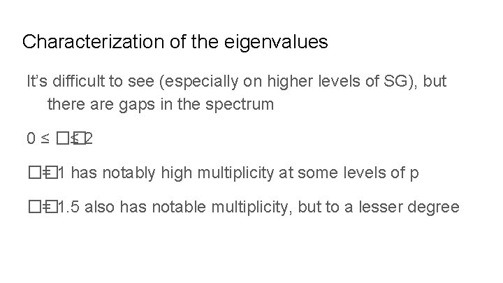 Characterization of the eigenvalues It’s difficult to see (especially on higher levels of SG),