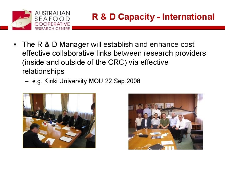 R & D Capacity - International • The R & D Manager will establish