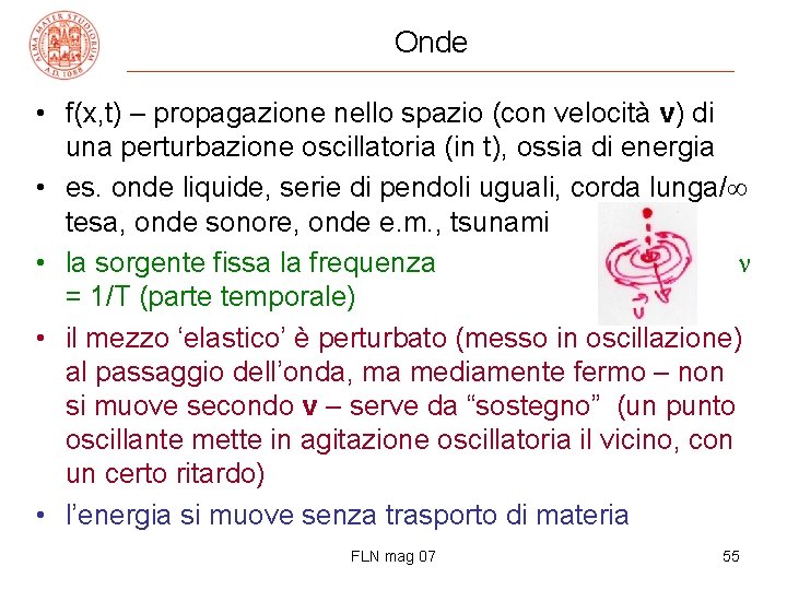 Onde • f(x, t) – propagazione nello spazio (con velocità v) di una perturbazione