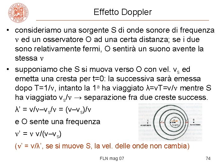Effetto Doppler • consideriamo una sorgente S di onde sonore di frequenza ed un