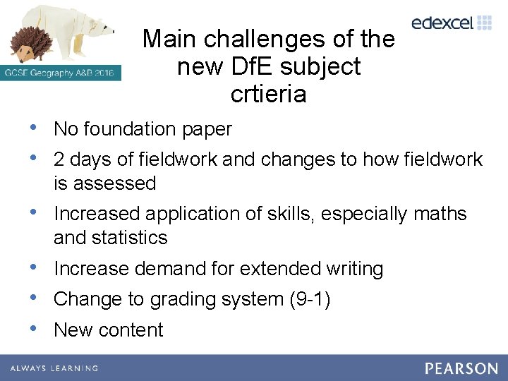 Main challenges of the new Df. E subject crtieria • No foundation paper •
