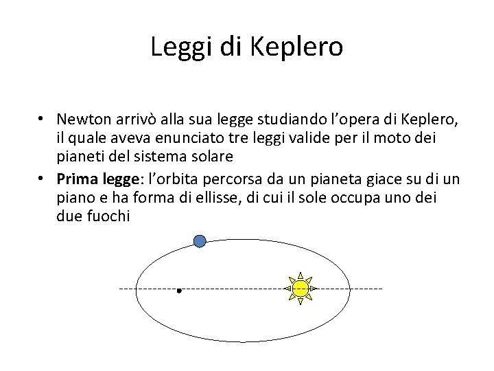Leggi di Keplero • Newton arrivò alla sua legge studiando l’opera di Keplero, il