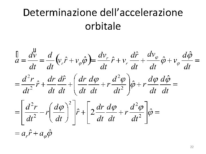 Determinazione dell’accelerazione orbitale 22 