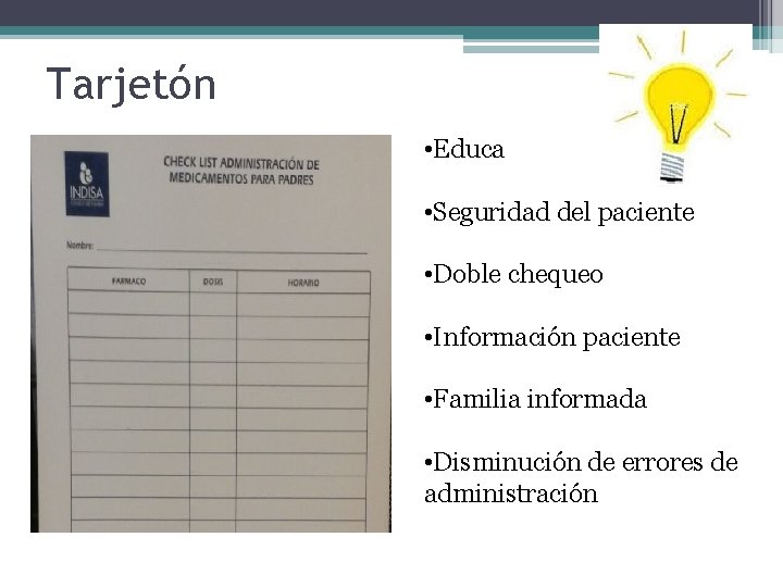 Tarjetón • Educa • Seguridad del paciente • Doble chequeo • Información paciente •