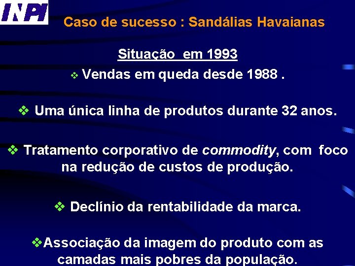 Caso de sucesso : Sandálias Havaianas Situação em 1993 v Vendas em queda desde