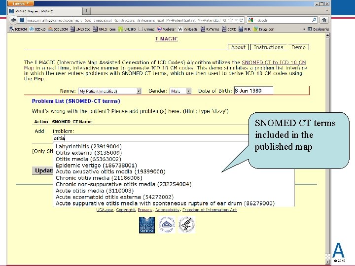 I-MAGIC Screen Capture – Problem List SNOMED CT terms included in the published map I-MAGIC Screen Capture – Problem List SNOMED CT terms included in the published map
