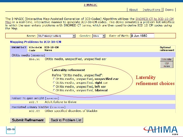 Laterality refinement choices © 2010 Laterality refinement choices © 2010