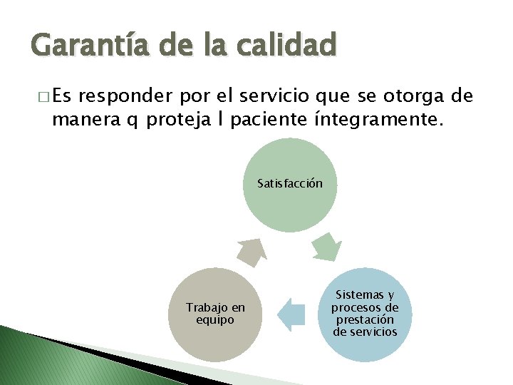 Garantía de la calidad � Es responder por el servicio que se otorga de