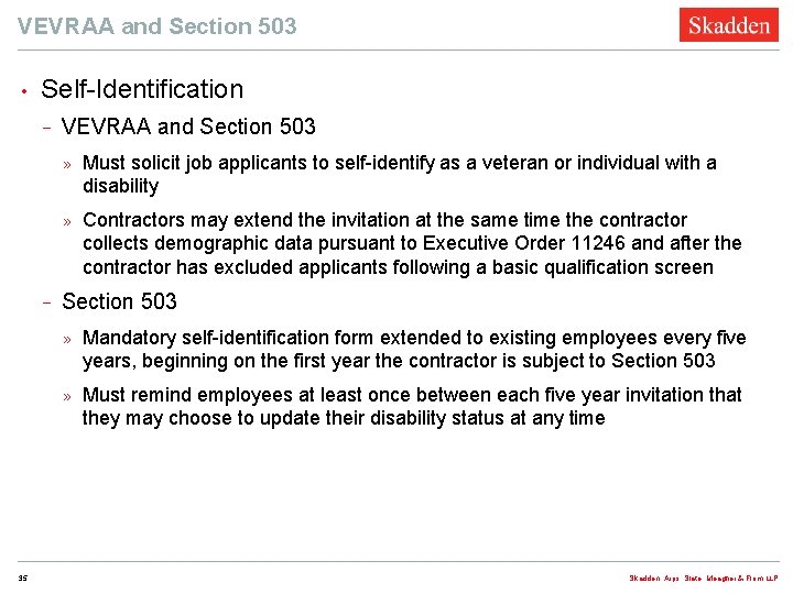 VEVRAA and Section 503 • Self-Identification − − 35 VEVRAA and Section 503 »