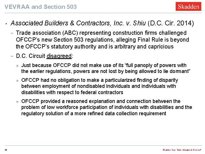 VEVRAA and Section 503 • 39 Associated Builders & Contractors, Inc. v. Shiu (D.