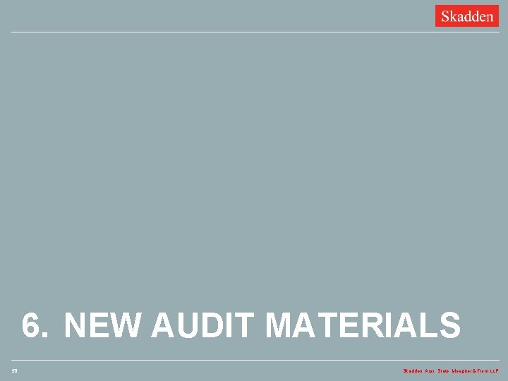 6. NEW AUDIT MATERIALS 58 Skadden, Arps, Slate, Meagher & Flom LLP 