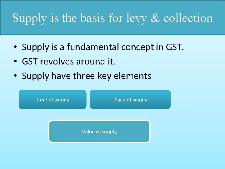 Supply is the basis for levy & collection • Supply is a fundamental concept