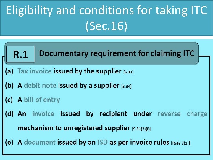 Eligibility and conditions for taking ITC (Sec. 16) 