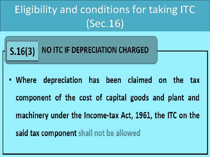 Eligibility and conditions for taking ITC (Sec. 16) 