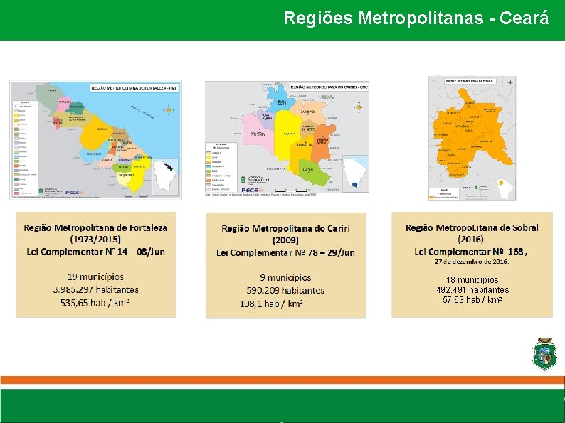 Regiões Metropolitanas - Ceará 18 municípios 492. 491 habitantes 57, 63 hab / km