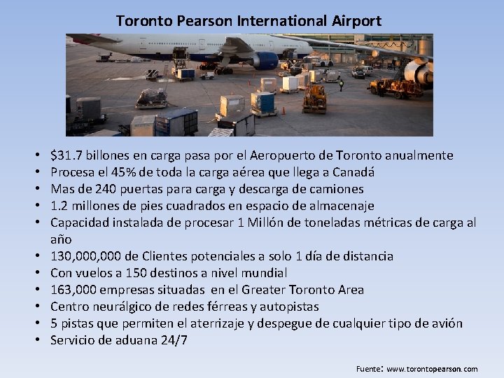 Toronto Pearson International Airport • • • $31. 7 billones en carga pasa por