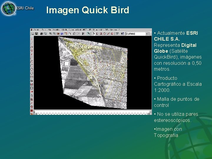 Imagen Quick Bird • Actualmente ESRI CHILE S. A. Representa Digital Globe (Satélite Quick.