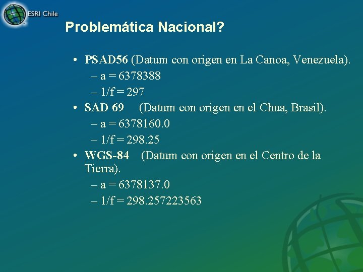 Problemática Nacional? • PSAD 56 (Datum con origen en La Canoa, Venezuela). – a