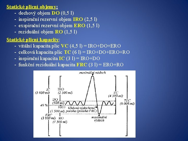 Statické plicní objemy: - dechový objem DO (0, 5 l) - inspirační rezervní objem