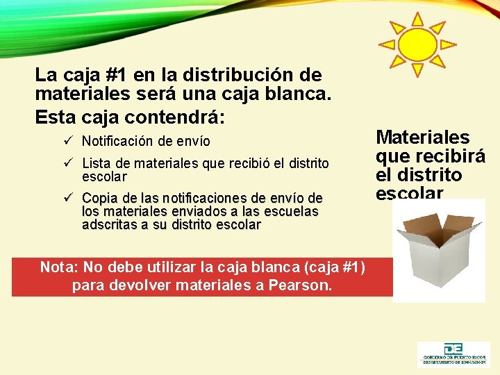 La caja #1 en la distribución de materiales será una caja blanca. Esta caja