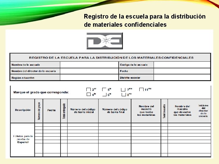 Registro de la escuela para la distribución de materiales confidenciales 