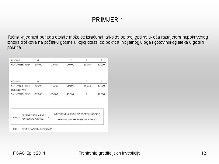 PRIMJER 1 Točna vrijednost perioda otplate može se izračunati tako da se broj godina
