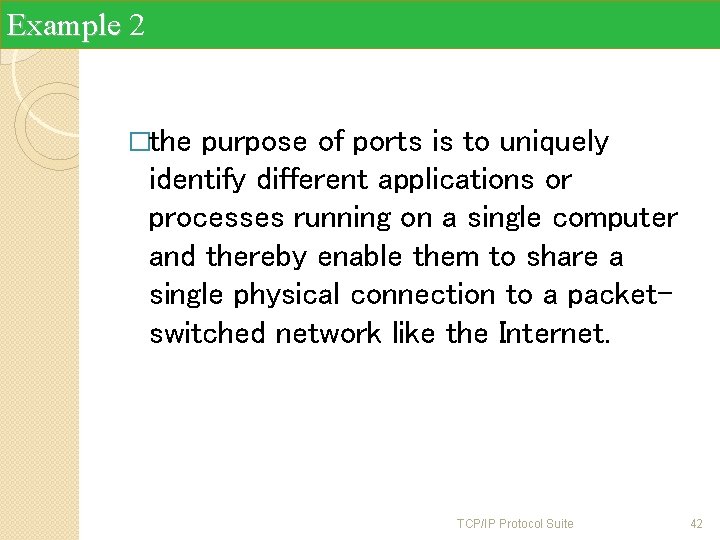 Example 2 �the purpose of ports is to uniquely identify different applications or processes