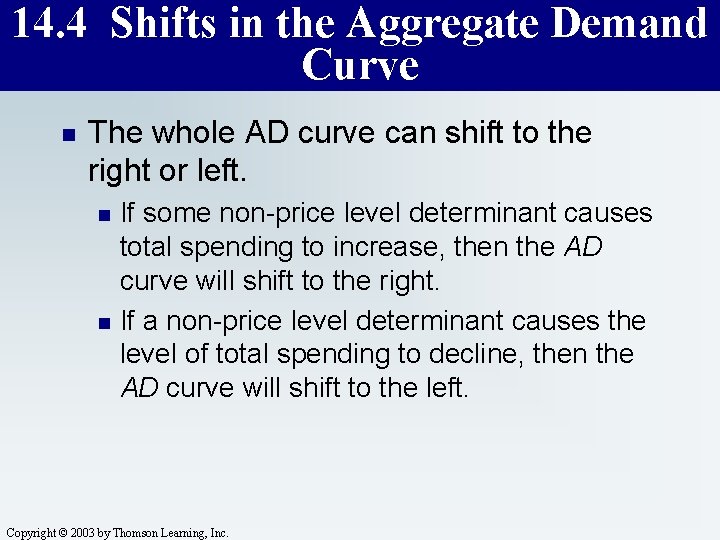 14. 4 Shifts in the Aggregate Demand Curve n The whole AD curve can