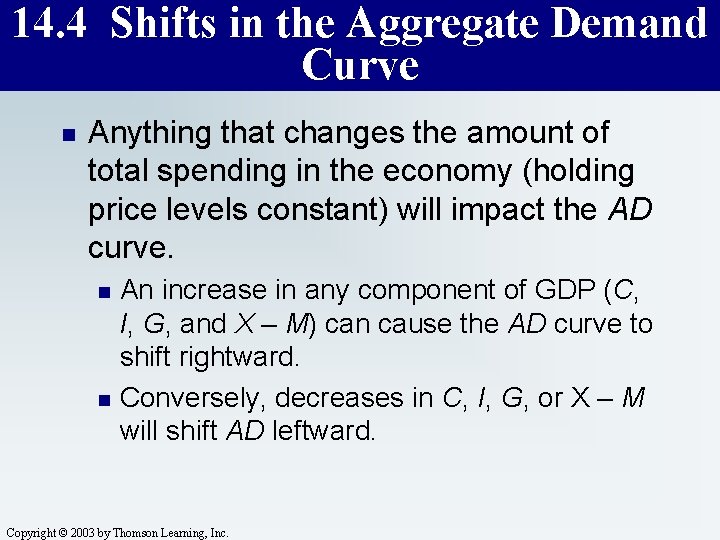14. 4 Shifts in the Aggregate Demand Curve n Anything that changes the amount