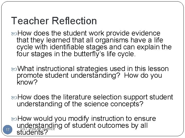 Teacher Reflection How does the student work provide evidence that they learned that all