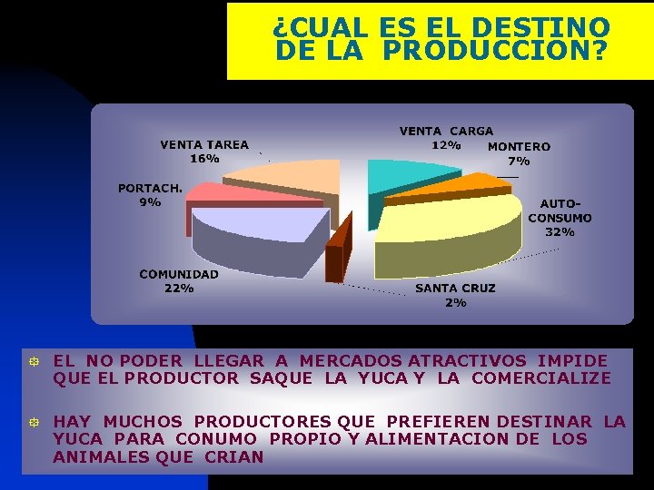 ¿CUAL ES EL DESTINO DE LA PRODUCCION? ° EL NO PODER LLEGAR A MERCADOS