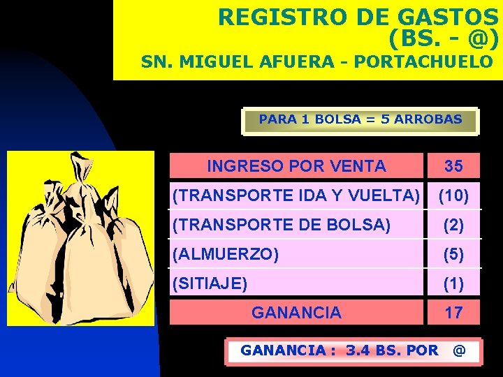 REGISTRO DE GASTOS (BS. - @) SN. MIGUEL AFUERA - PORTACHUELO PARA 1 BOLSA