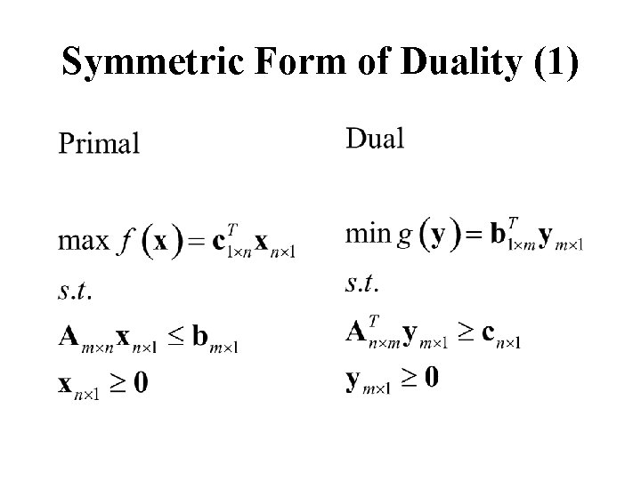 Symmetric Form of Duality (1) 