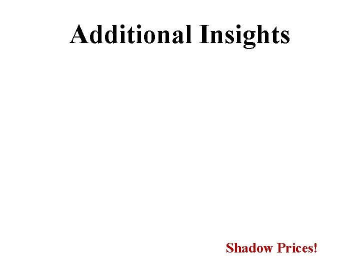 Additional Insights Shadow Prices! 