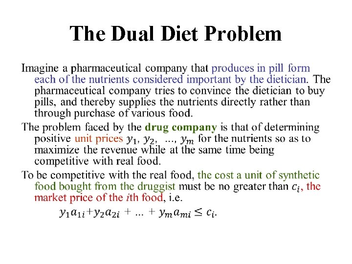The Dual Diet Problem • 