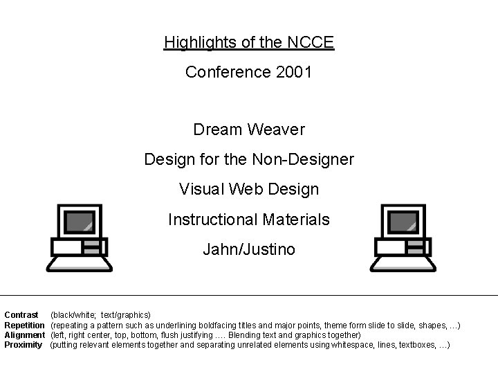 Highlights of the NCCE Conference 2001 Dream Weaver Design for the Non-Designer Visual Web