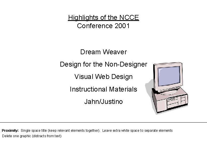 Highlights of the NCCE Conference 2001 Dream Weaver Design for the Non-Designer Visual Web