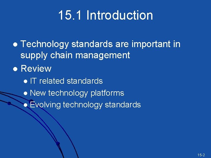 15. 1 Introduction Technology standards are important in supply chain management l Review l