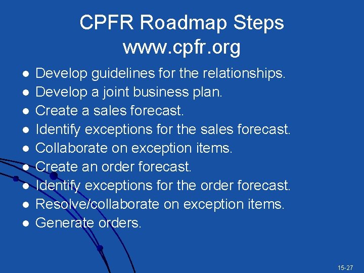CPFR Roadmap Steps www. cpfr. org l l l l l Develop guidelines for