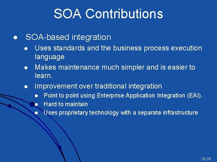 SOA Contributions l SOA-based integration l l l Uses standards and the business process