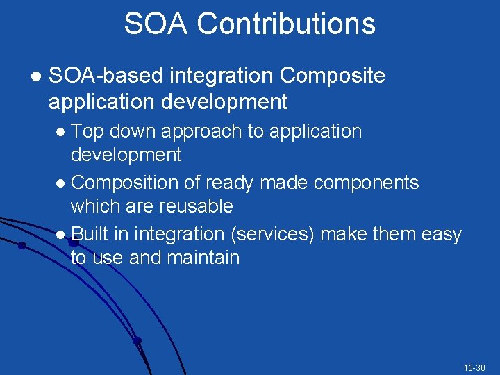 SOA Contributions l SOA-based integration Composite application development Top down approach to application development