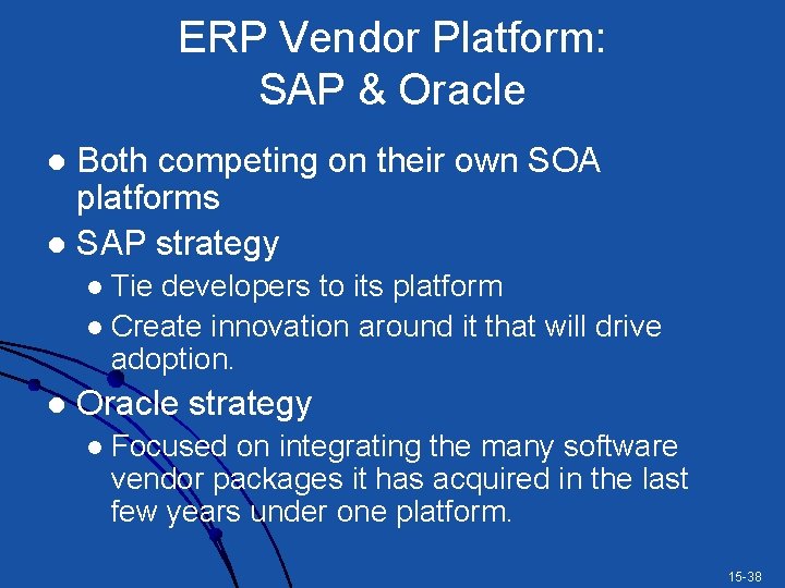 ERP Vendor Platform: SAP & Oracle Both competing on their own SOA platforms l