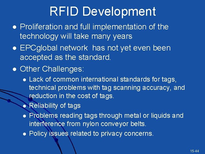 RFID Development l l l Proliferation and full implementation of the technology will take