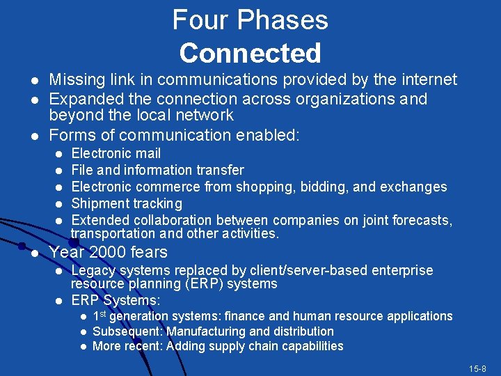Four Phases Connected l l l Missing link in communications provided by the internet