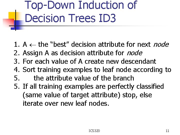 Top-Down Induction of Decision Trees ID 3 1. 2. 3. 4. 5. 5. A