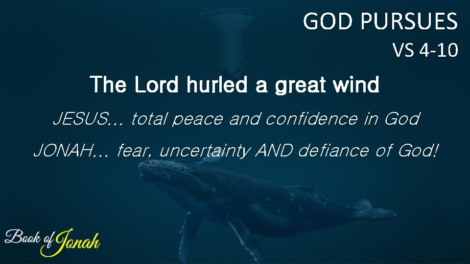 GOD PURSUES VS 4 -10 The Lord hurled a great wind JESUS. . .