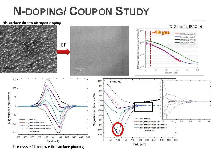 N-DOPING/ COUPON STUDY Nb-surface due to nitrogen doping EP Successive EP remove the surface N-DOPING/ COUPON STUDY Nb-surface due to nitrogen doping EP Successive EP remove the surface